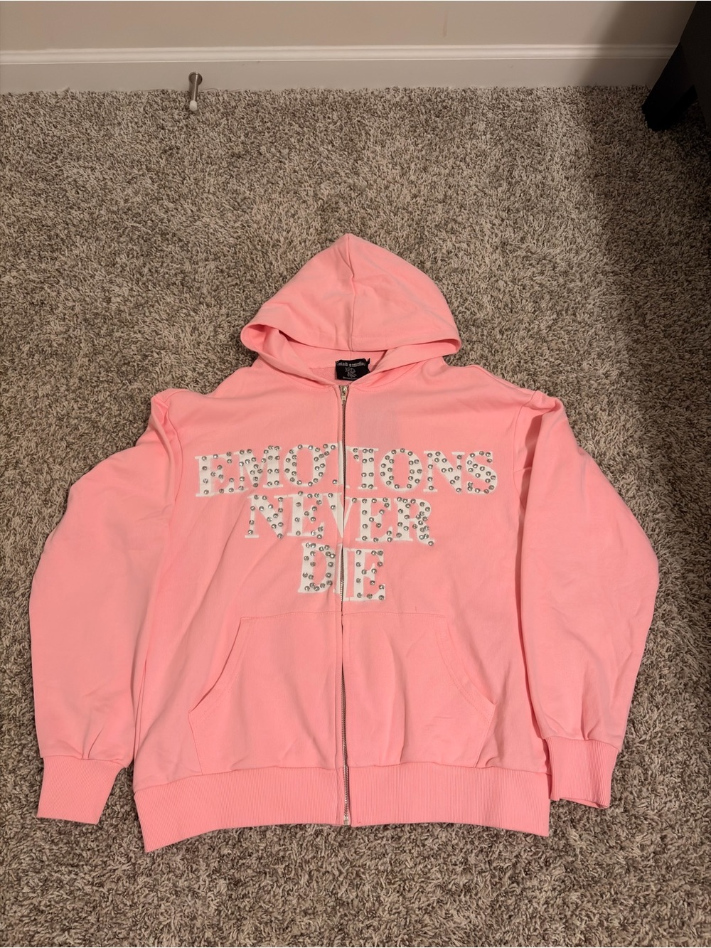 Justice Pink Rhinestone Zip-Up Hoodie (can fit a size M)